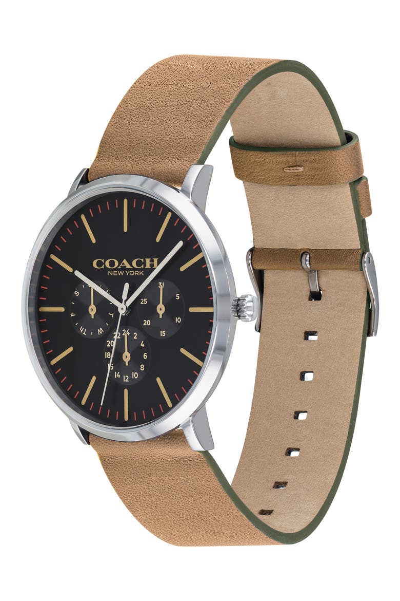 Varick Multifunction Leather Strap Watch, 40mm, Alternate, color, CAMEL/ SILVER/ BLACK