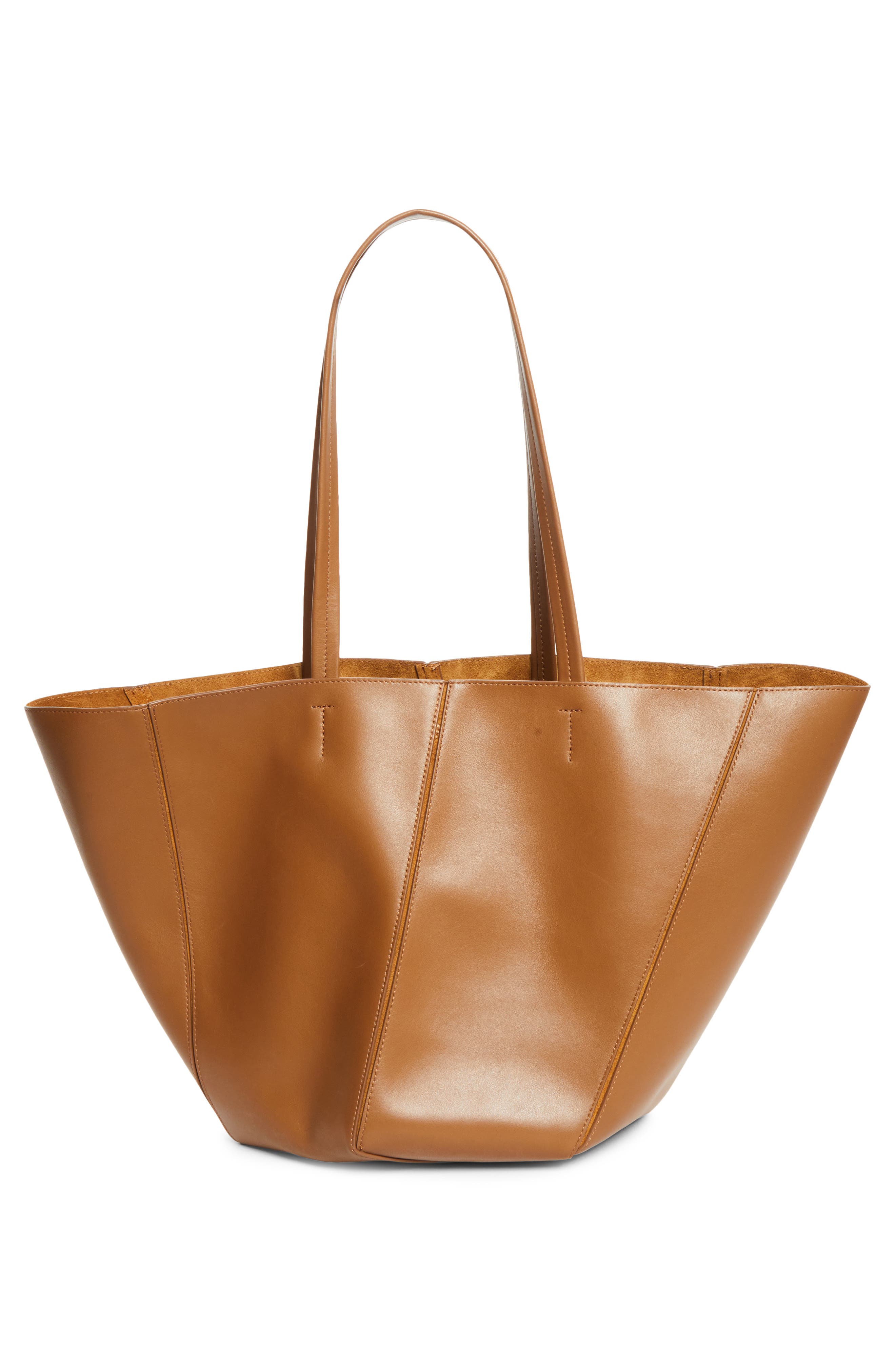 Hex Calfskin Leather Tote, Alternate, color, WALNUT