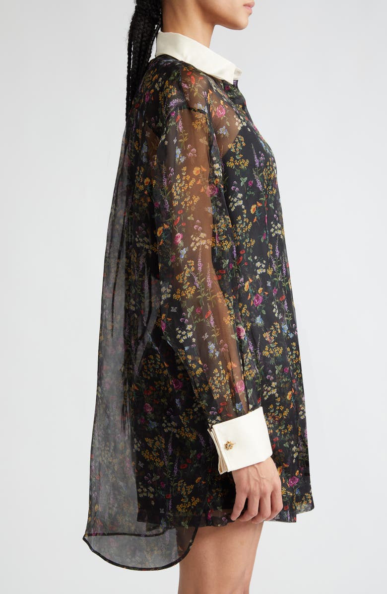Max Mara Marocco Floral Print Silk Organza Shirt with Bow Tie, Alternate, color, 