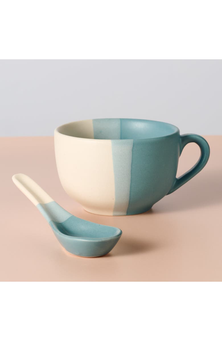 Ten Thousand Villages Pheeka Striped Jumbo Mug with Spoon, Main, color, Blue Green