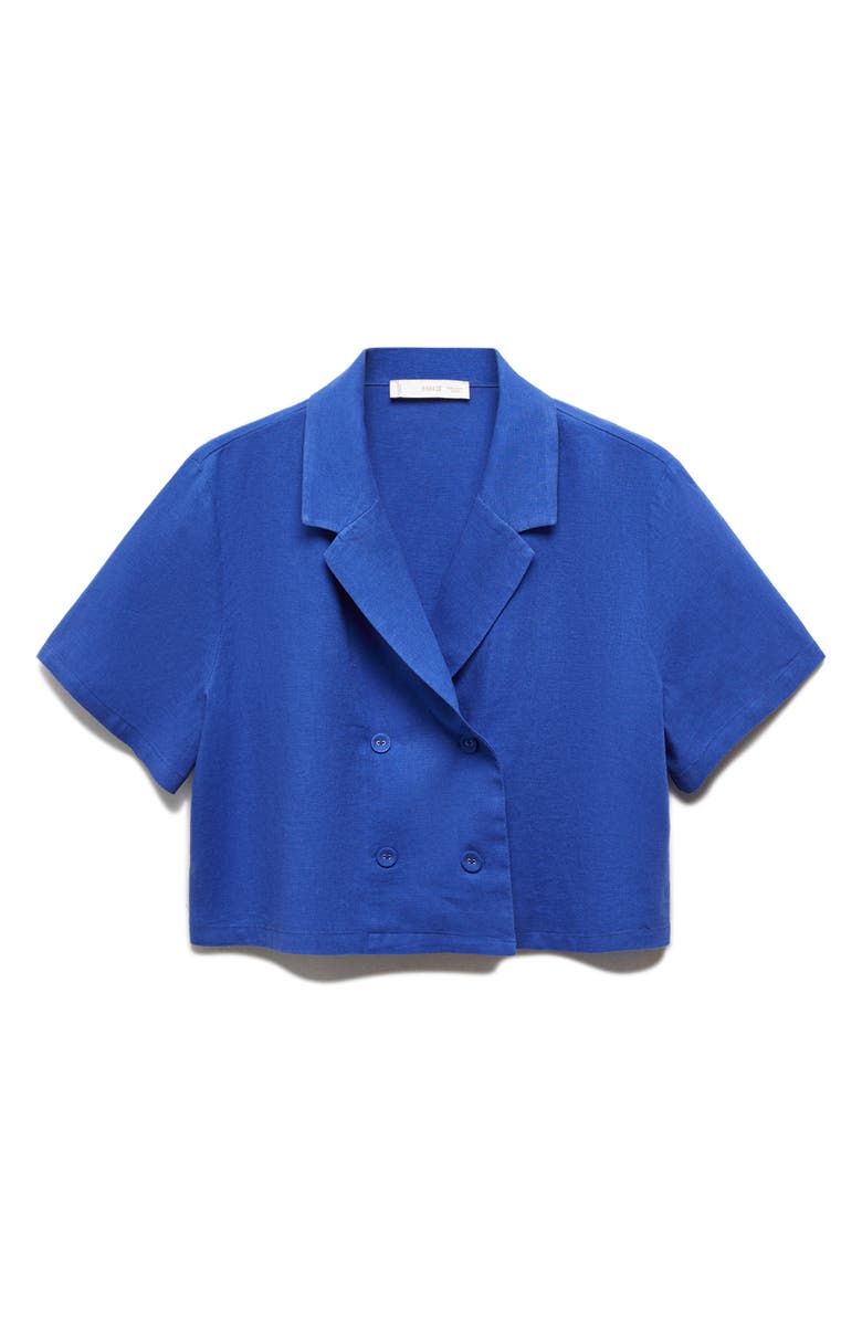 MANGO Short Sleeve Linen Blend Shirt, Alternate, color, 
