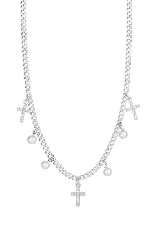 Imitation Pearl Pavé Cross Necklace