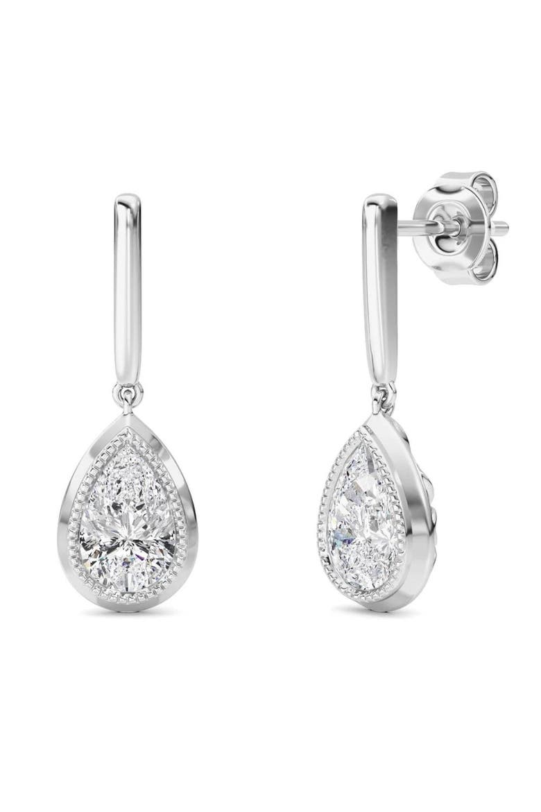 2Ct TW Bezel Solitaire Pear Dangle Earrings Gold Lab Grown 3/4" Tall, Main, color, 10k White Gold