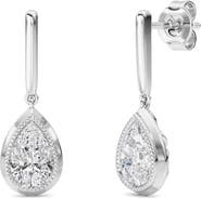 Bliss Diamond 2Ct TW Bezel Solitaire Pear Dangle Earrings Gold Lab Grown 3/4" Tall