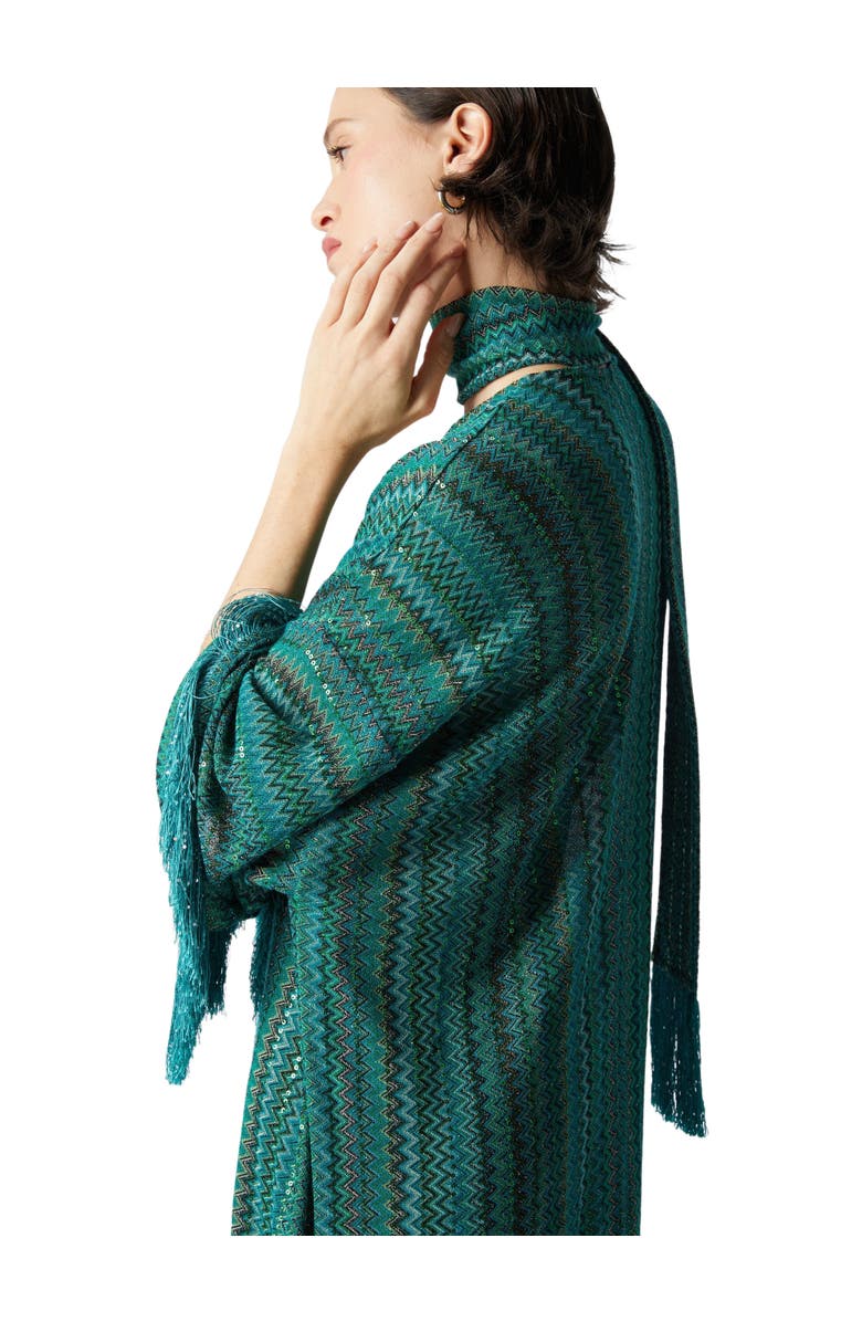 Missoni Zigzag Kaftan With Sequins And V-neck And Removable Scarf With Fringes, Alternate, color, 