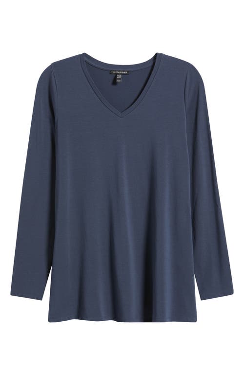 Eileen Fisher Long Sleeve V-neck Tunic Top In Blue