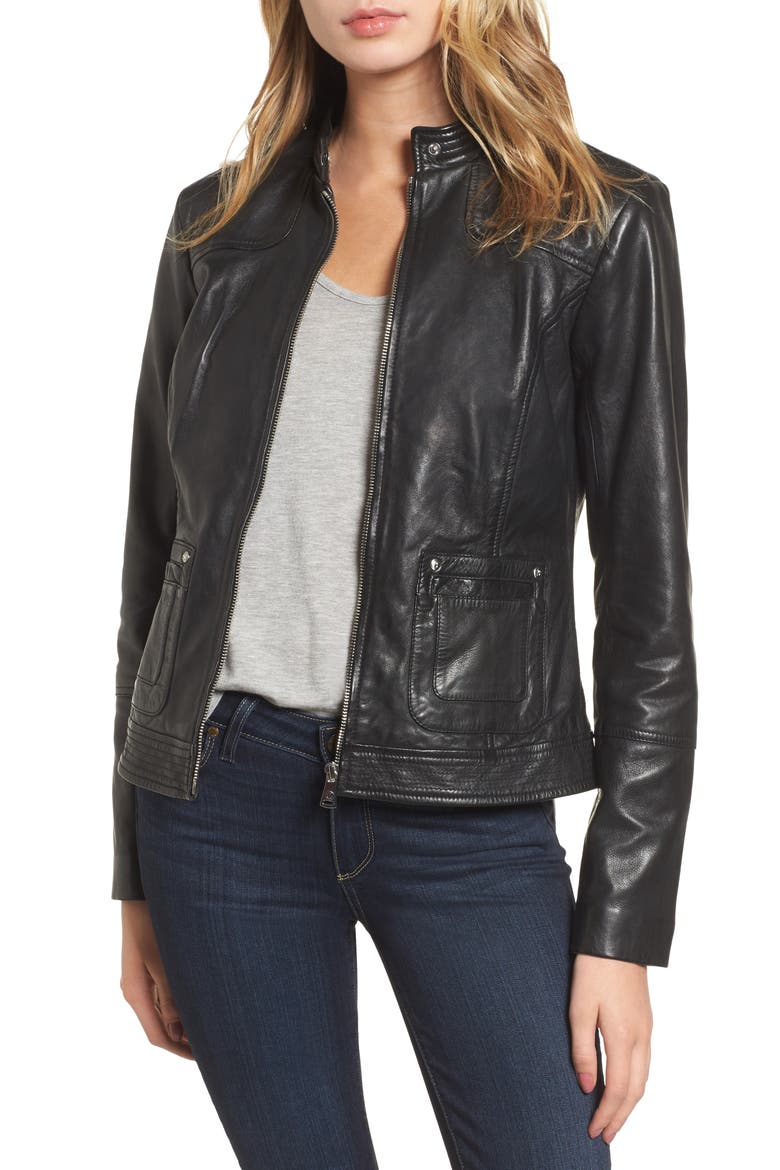 Leather Moto Jacket, Main, color, BLACK