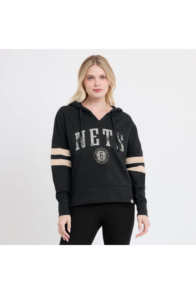 Women's Fanatics Black Brooklyn Nets Bold Move Dolman V-Neck High Hip Hoodie, Alternate, color, Black