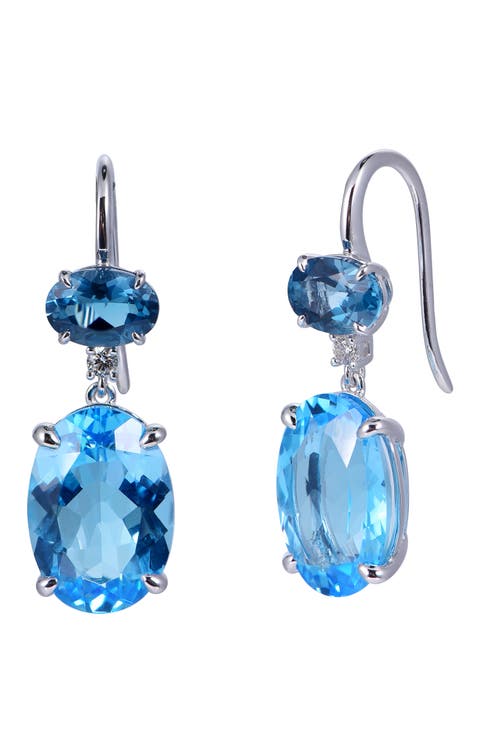 Swiss Blue & London Blue Topaz Earrings with Diamonds