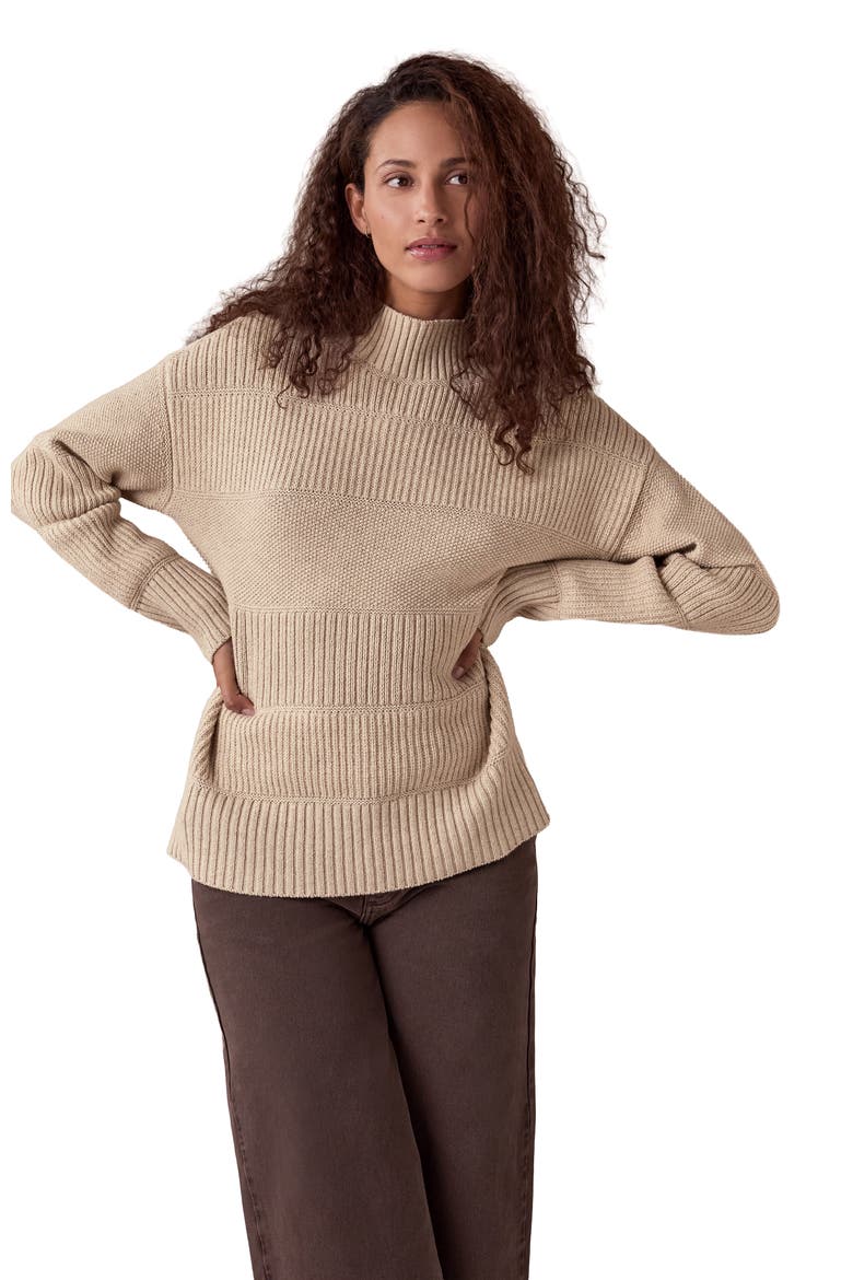Multi Stitch Funnel Neck Sweater, Main, color, Ecru