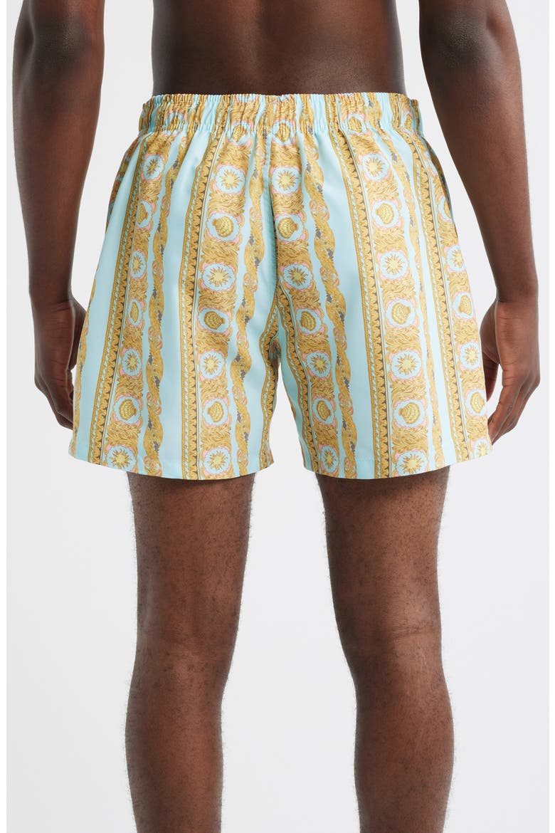 Printed Short Swim Trunks, Alternate, color, AQUA