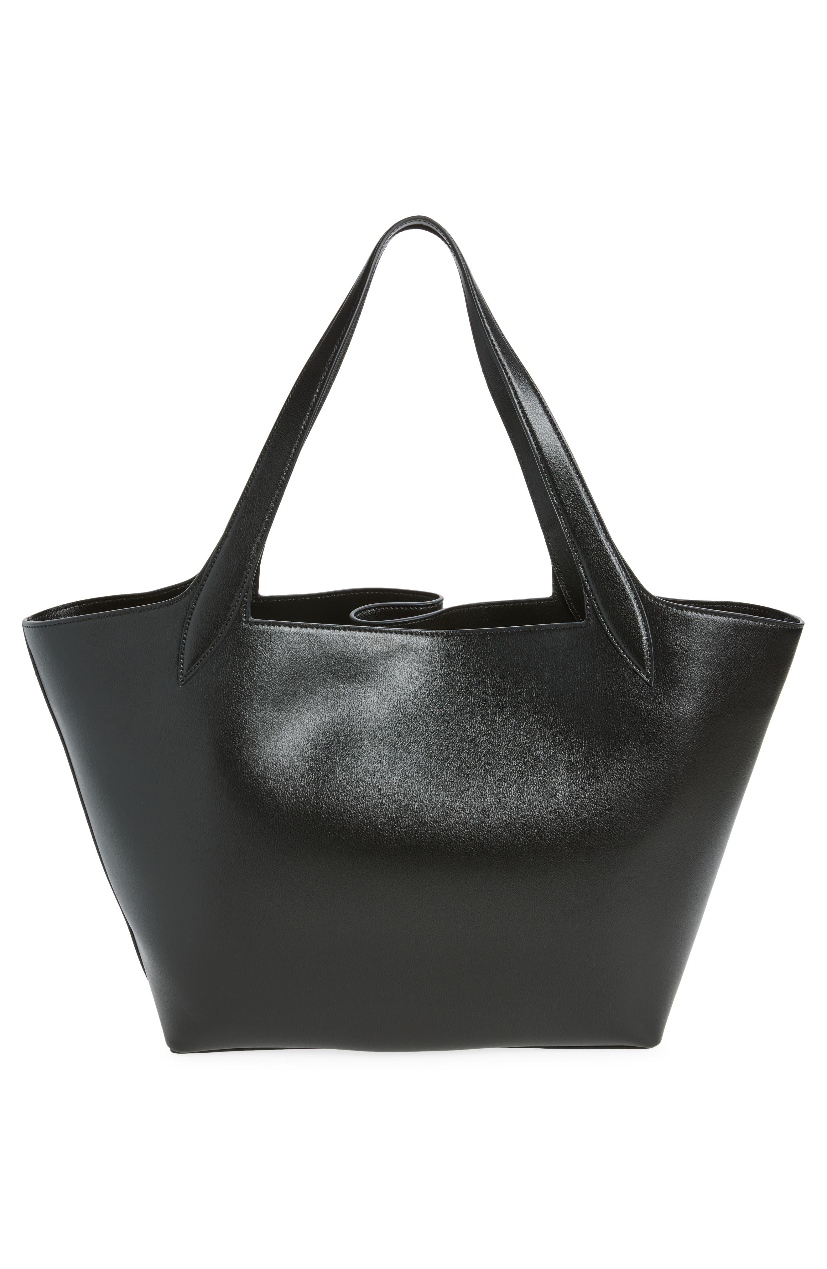 Belted Leather Tote, Alternate, color, BLACK