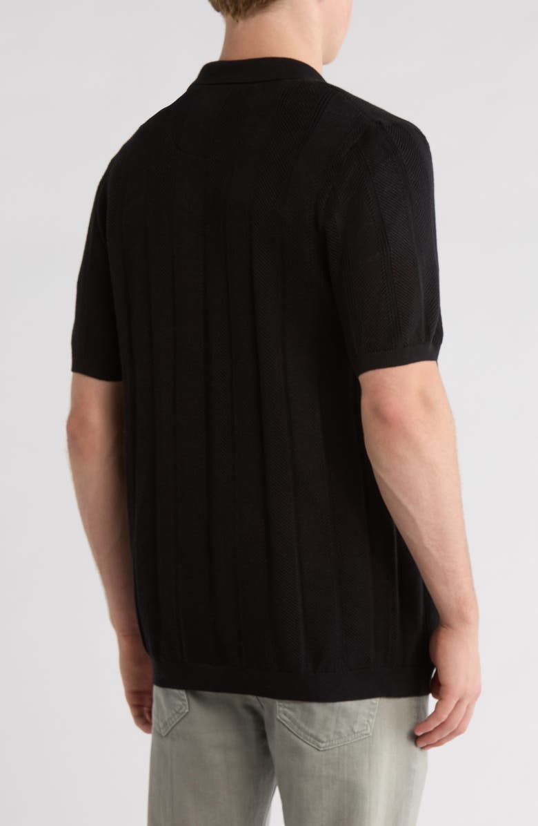 DENIM AND FLOWER Short Sleeve Button-Up Sweater, Alternate, color, Black