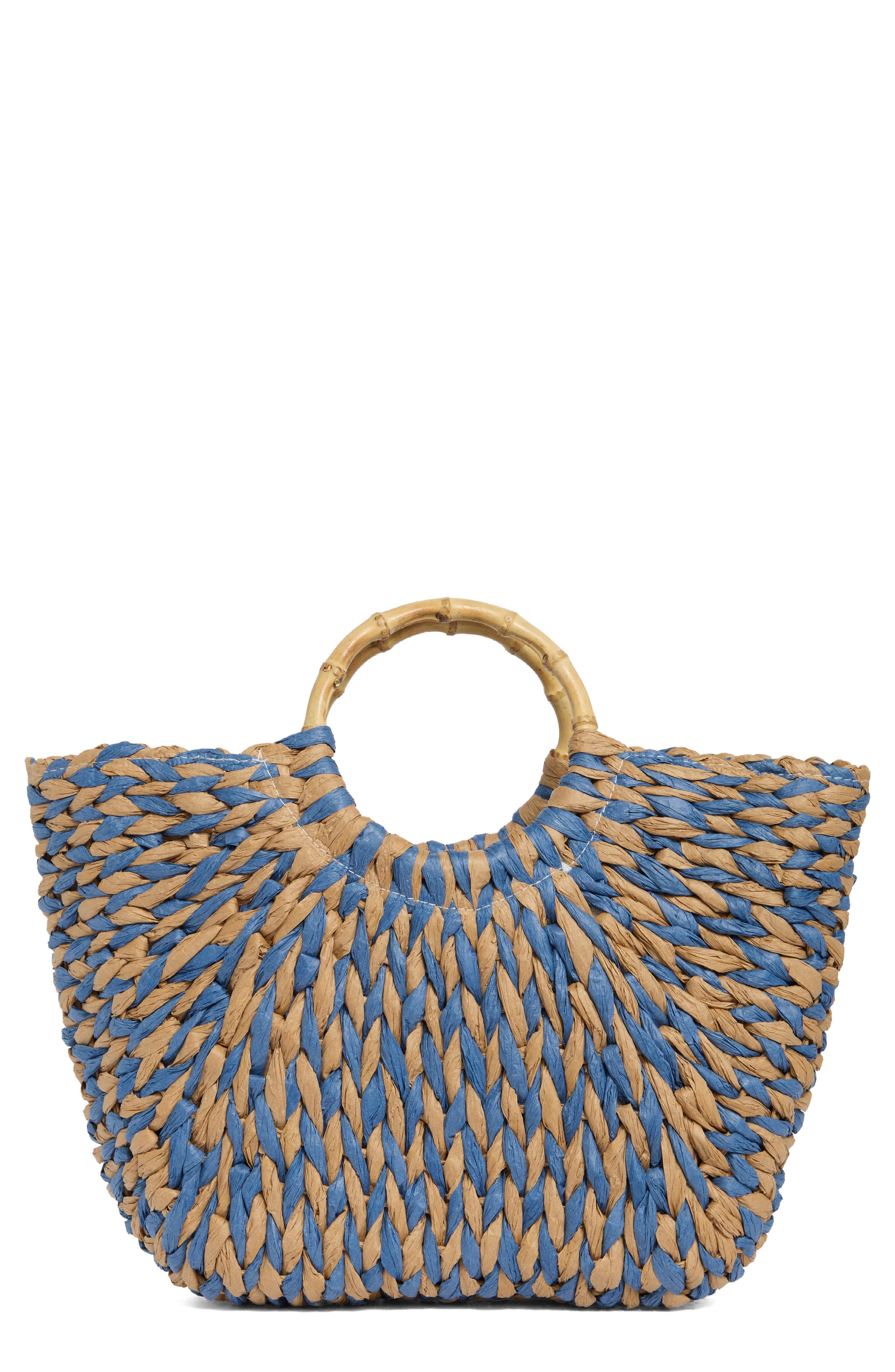 ALESSIA BIANCHI East/West Straw Tote, Main, color, Taupe/ Blue