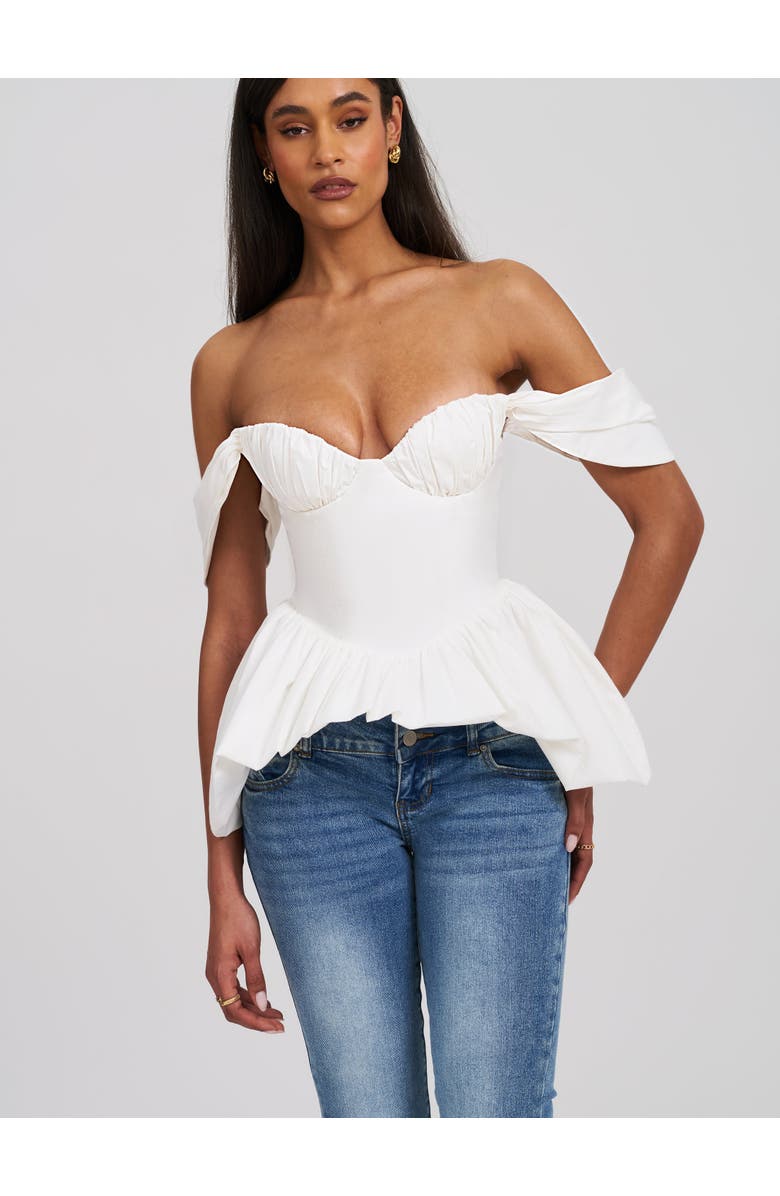 Miss Circle Qistina Off-shoulder Bubble Hem Peplum Cotton Top, Alternate, color, White