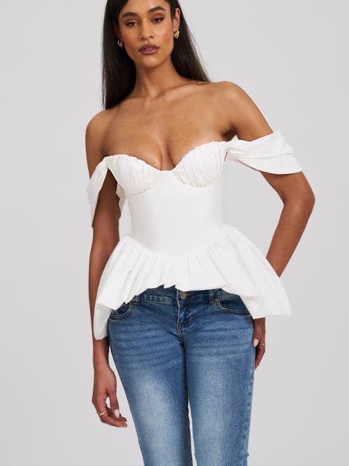 Miss Circle Qistina Off-shoulder Bubble Hem Peplum Cotton Top In Multi