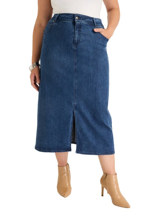 Front-Slit Denim Midi Skirt (Plus Available)