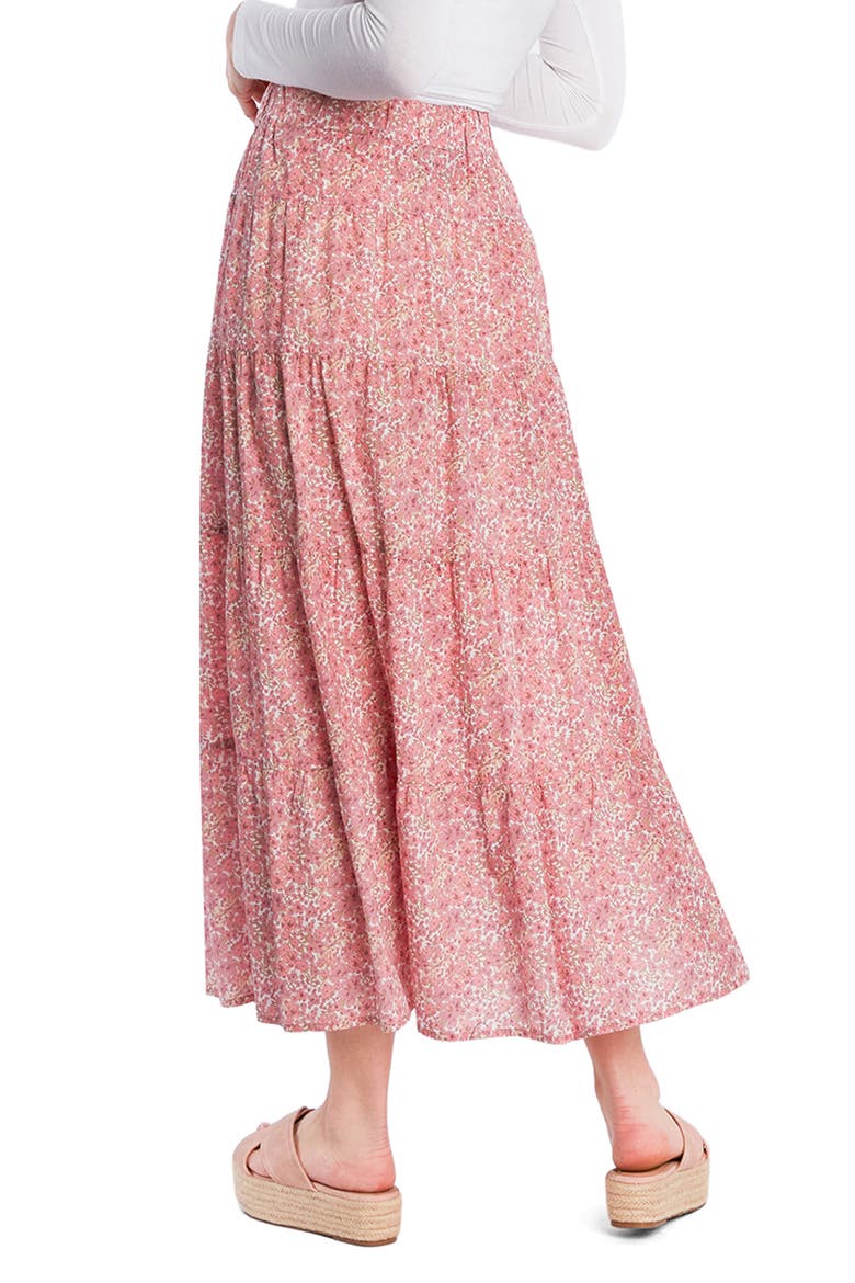 Wild Floral Tiered Cotton Blend Maxi Skirt, Alternate, color, PINK BLOOM