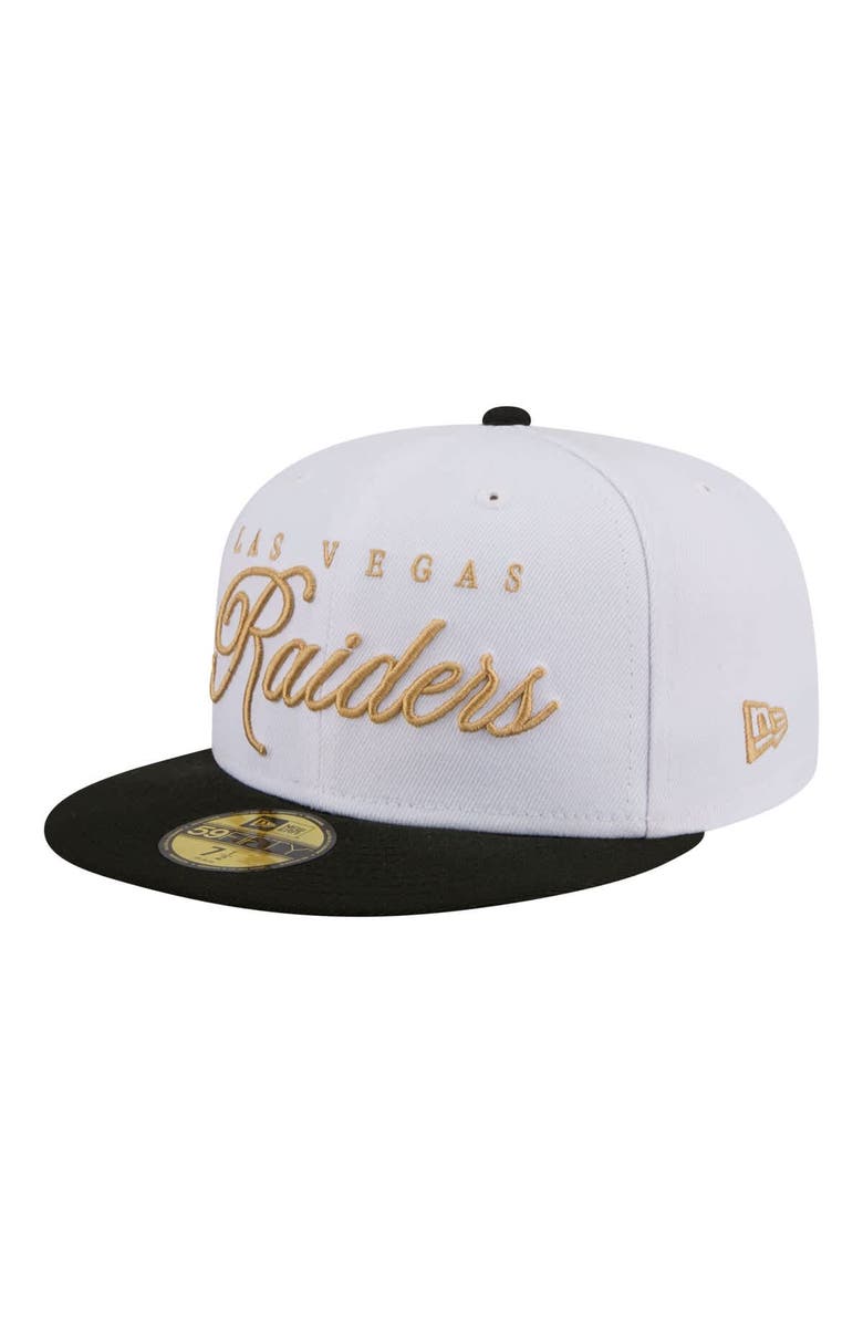 New Era Men's New Era White/Black Las Vegas Raiders Scripted 59FIFTY Fitted Hat, Alternate, color, White