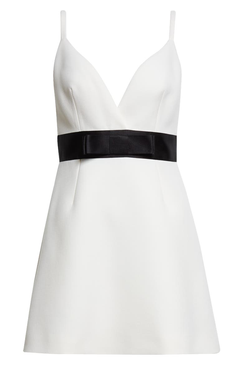 Bow Waist Wool Blend Minidress, Alternate, color, W0001 BIANCO NATURALE