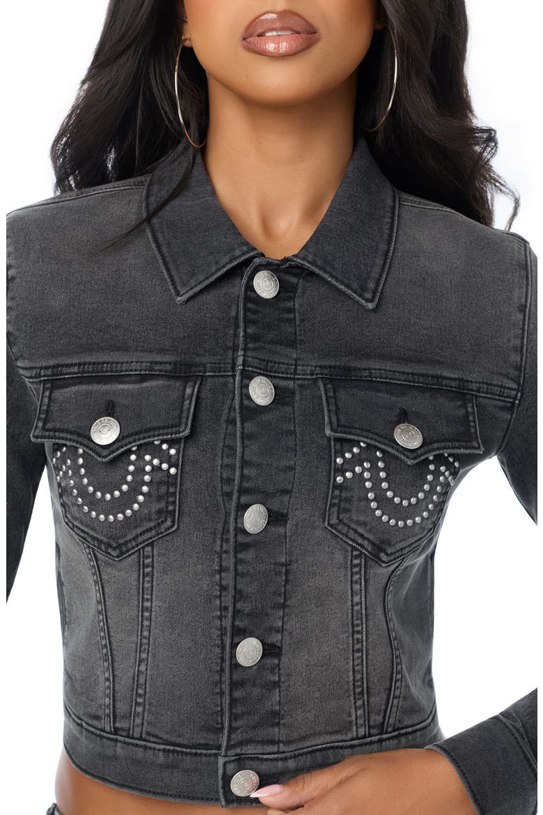 Jesse Studded Cropped Denim Jacket, Alternate, color, SADDLE UP WASH