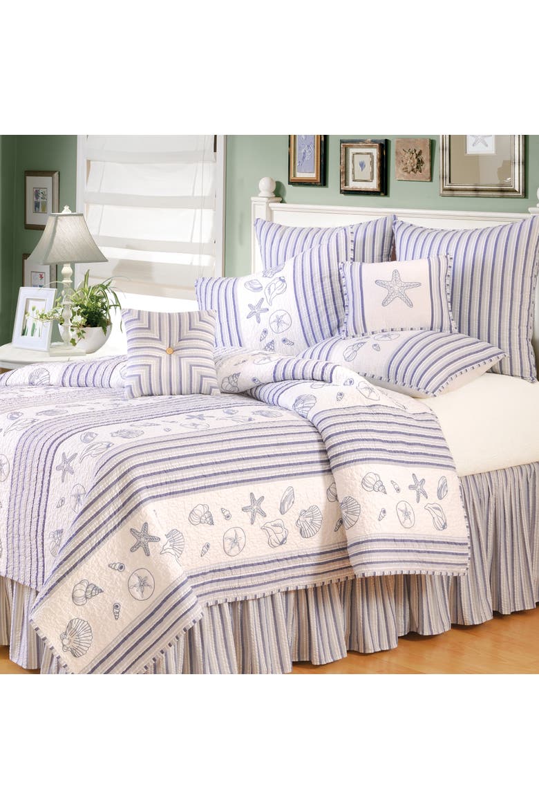Seaside Shells 100% Cotton Standard Pillow Sham 20" x 26", Alternate, color, Blue