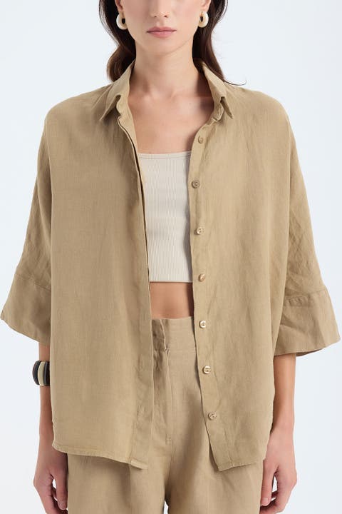 Iyan 100% Linen Oversized Button-Up Shirt