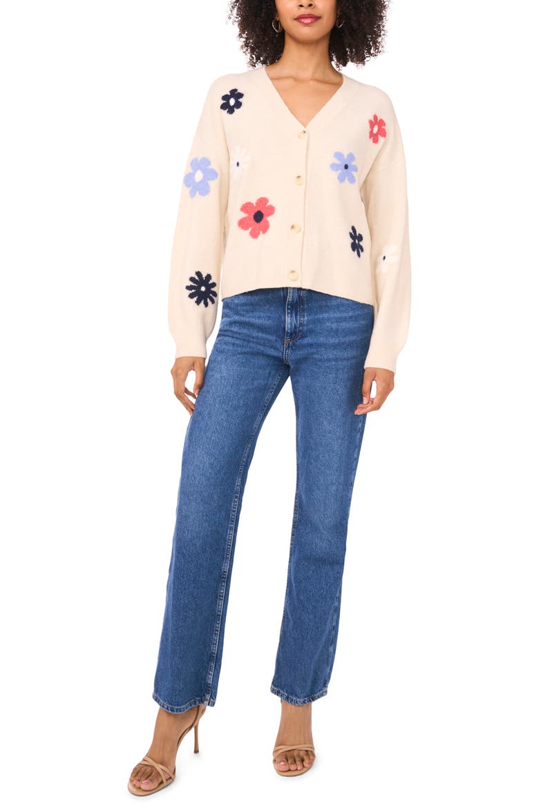 Floral V-Neck Cardigan, Alternate, color, BIRCH
