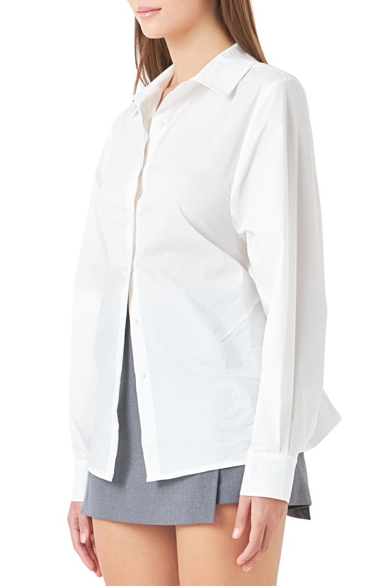 Endless Rose Elastic Back Detail Cotton Blend Button-Up Shirt, Alternate, color, White