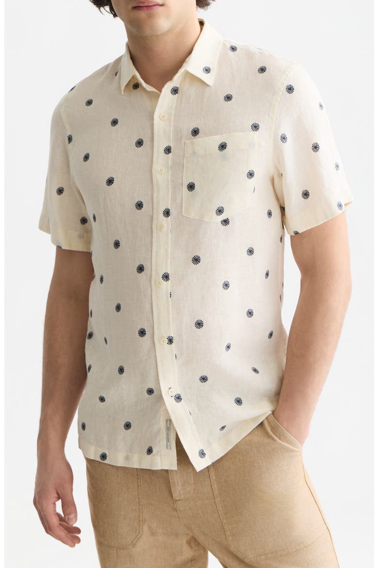 Regular Fit Short Sleeve Linen Button-Up Shirt, Main, color, TILES STARS EGGNOG
