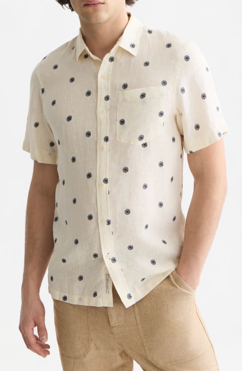 Regular Fit Short Sleeve Linen Button-Up Shirt