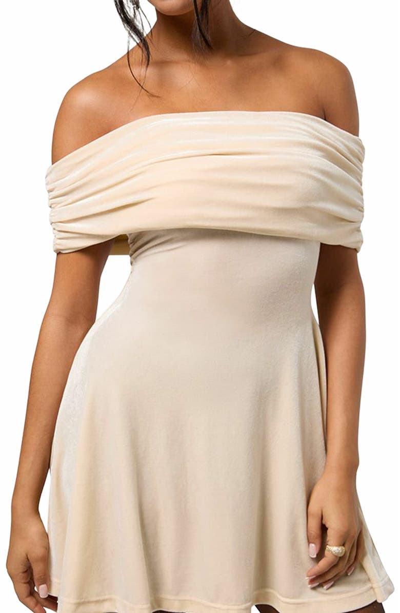 WeWoreWhat Off Shoulder Mini Dress, Alternate, color, Champagne
