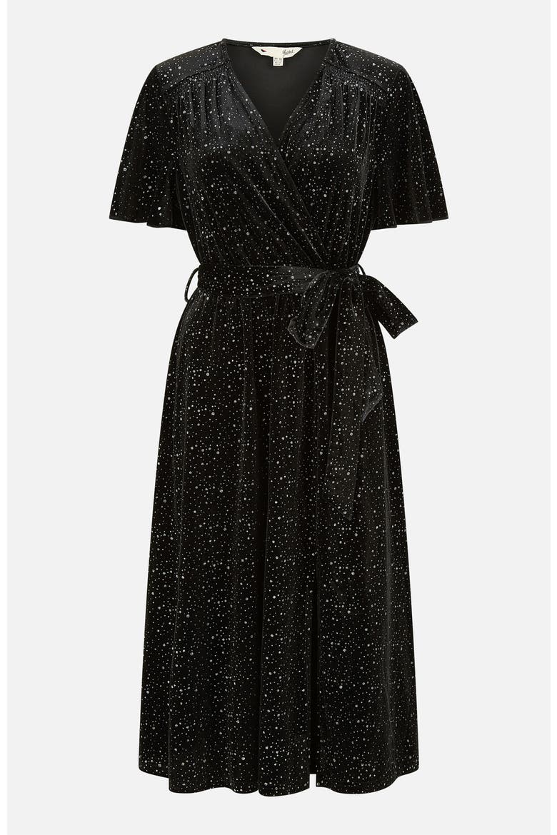 Velvet Sparkle Wrap Midi Dress, Alternate, color, Black