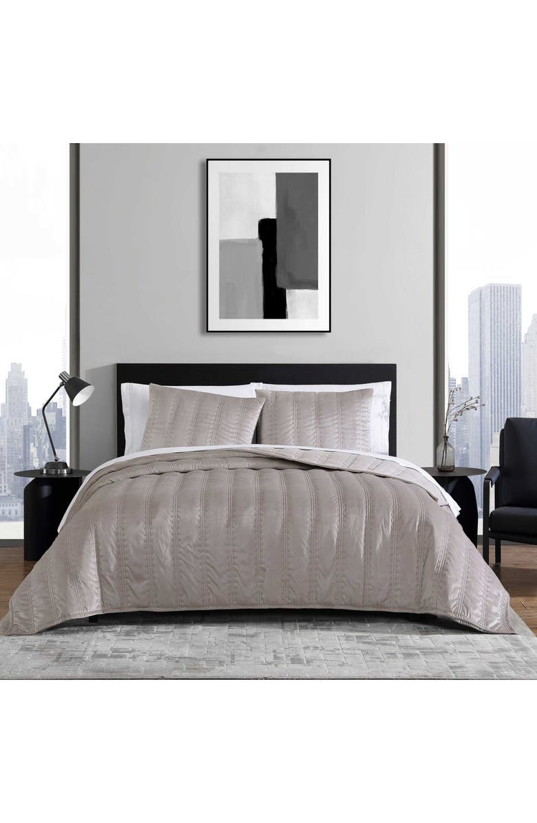 Vera Wang Velvet Linear Stitch Quilt Set, Alternate, color, French Clay