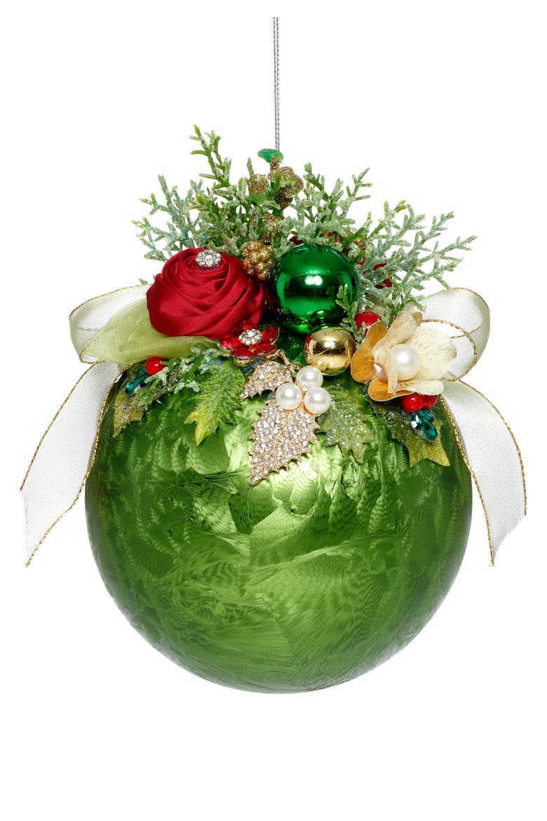 Floral Jeweled Ornament, Frosted, Dark Green, Main, color, Frosted Dark Green