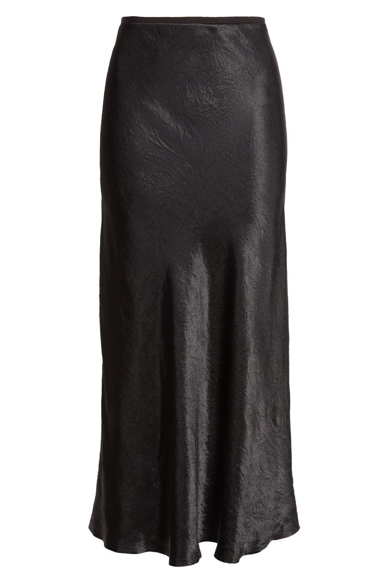 Crinkle Finish Satin Skirt, Alternate, color, BLACK