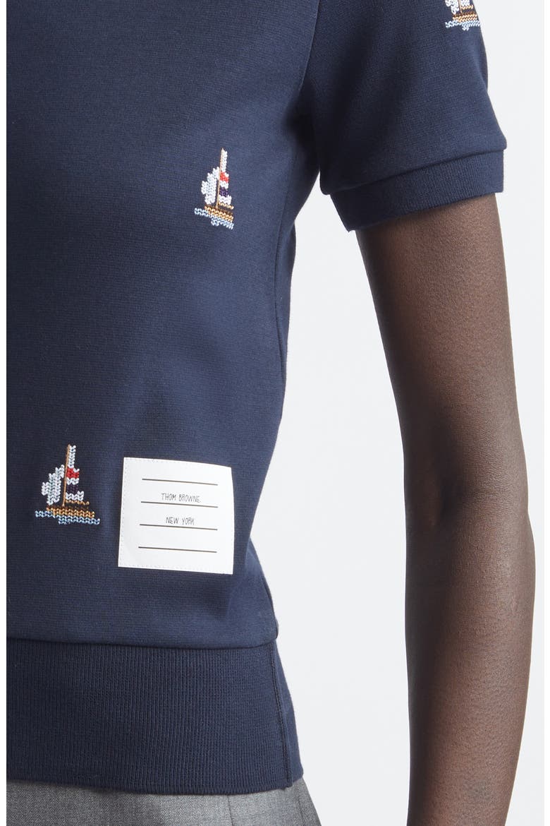 Sailboat Cotton Blouson T-Shirt, Alternate, color, NAVY