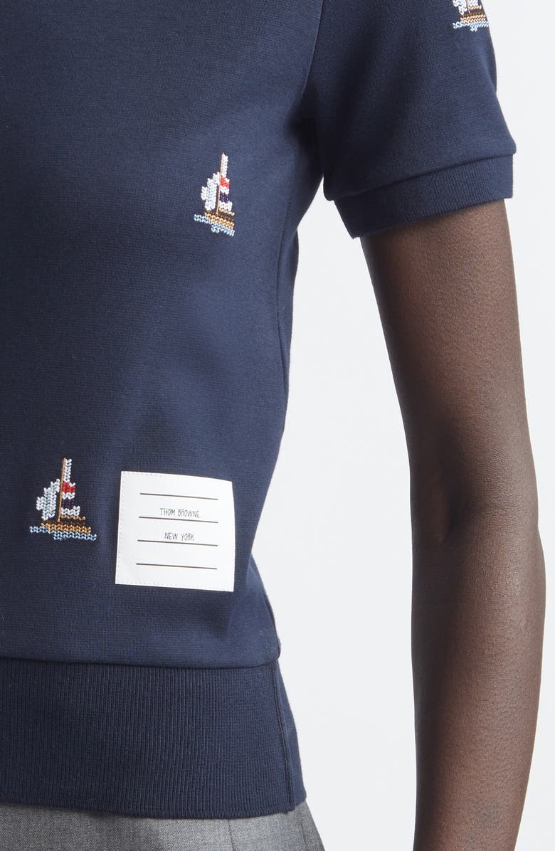 Thom Browne Sailboat Cotton Blouson T-Shirt, Alternate, color, Navy