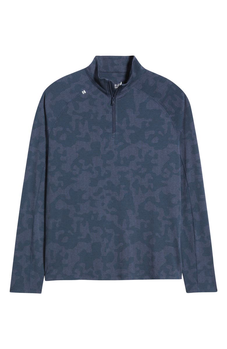 johnnie-O Viktor Waffle Camo Print Quarter Zip Pullover, Alternate, color, Navy