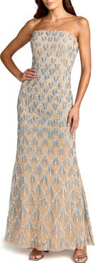 Mac Duggal Strapless Hand Beaded Mesh Mermaid Gown