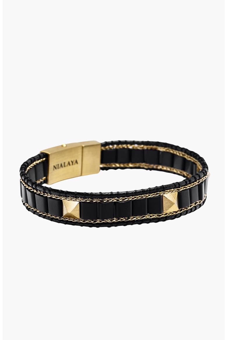 Stud Bracelet, Alternate, color, Black Onyx / Gold