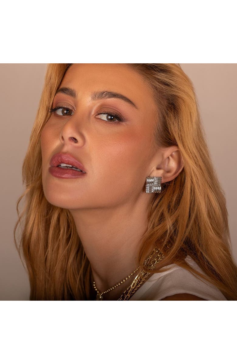 SHYMI Textured Square Statement Earrings, Alternate, color, Silver