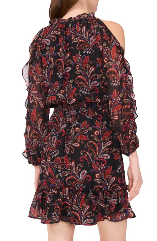 HALOGEN HALOGEN® PAISLEY COLD SHOULDER RUFFLE FIT & FLARE DRESS