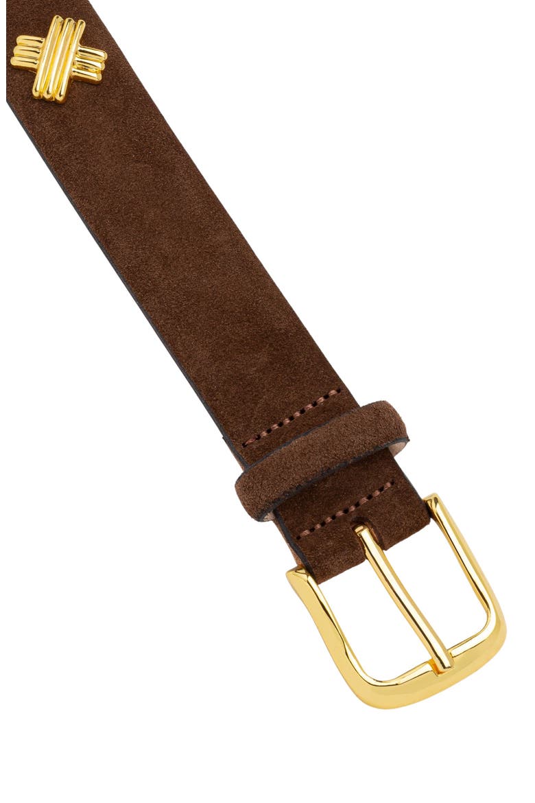 X-Stud Belt, Alternate, color, CHOCOLATE SUEDE/ GOLD