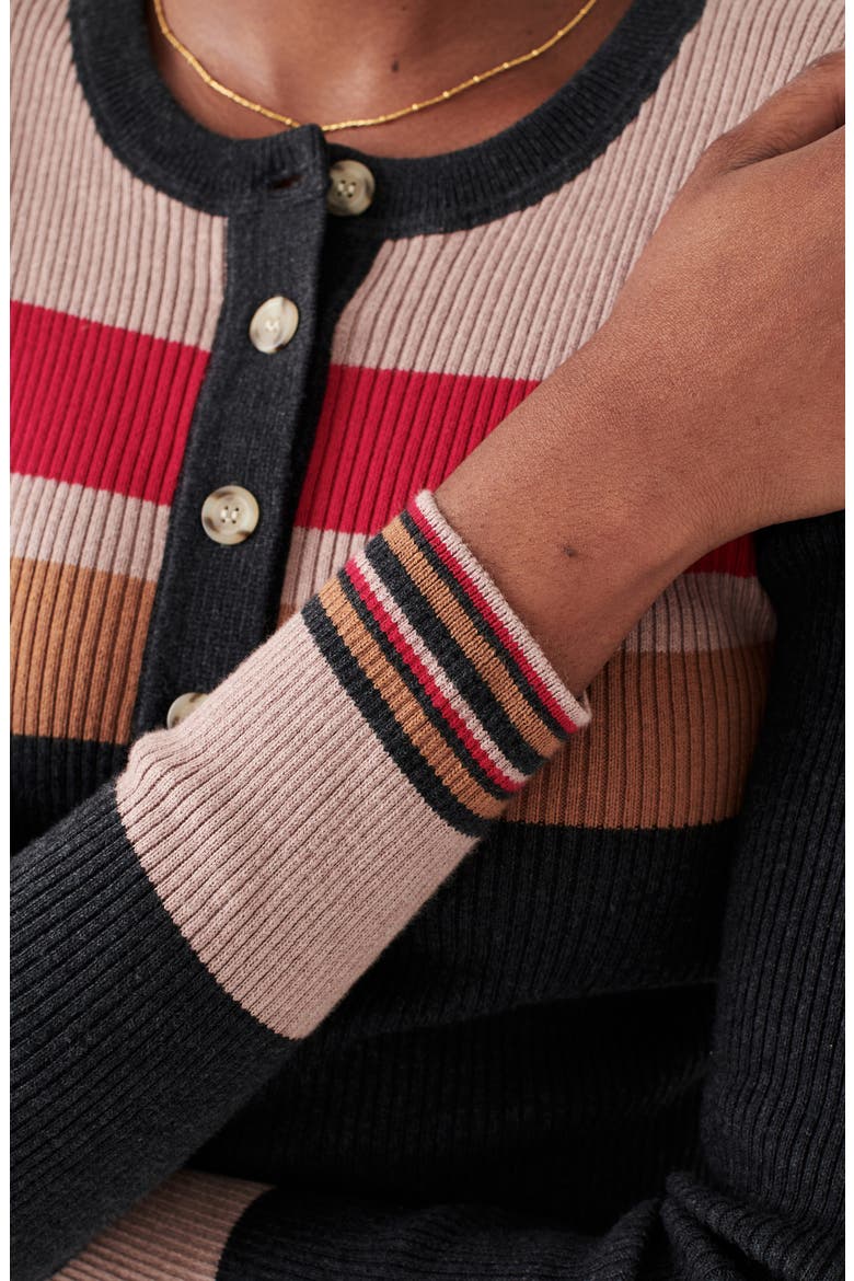 Mikki Organic Cotton & Cashmere Henley Sweater, Alternate, color, THROWBACK STRIPE