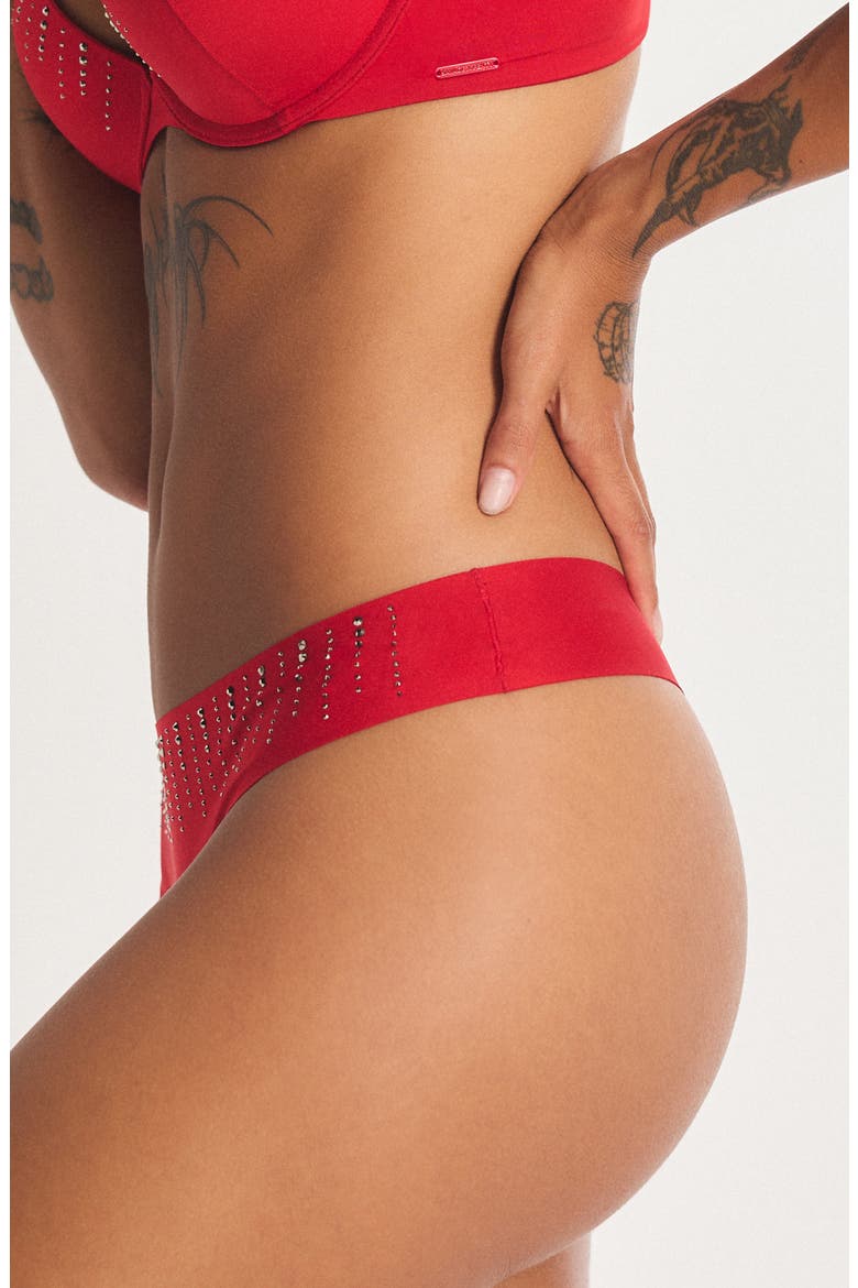Microfiber Rhinestone Thong, Alternate, color, TIMELESS RED