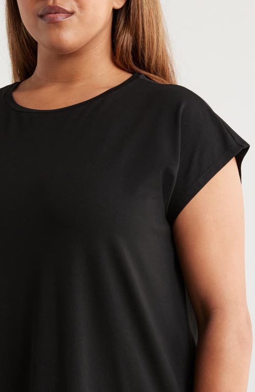 Eileen Fisher Crinkled Jersey Crewneck Elbow Sleeve Top In Black