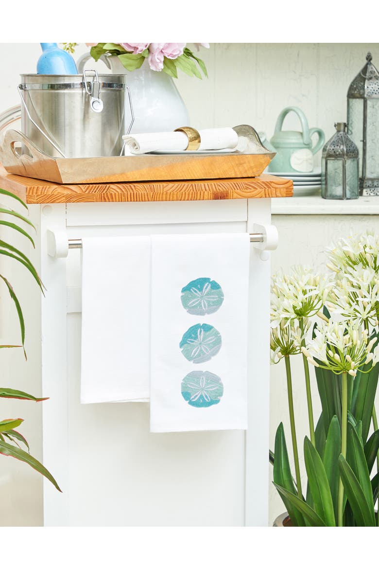Sand Dollar Trio Embroidered Cotton Flour Sack Kitchen Towel, Alternate, color, Blue