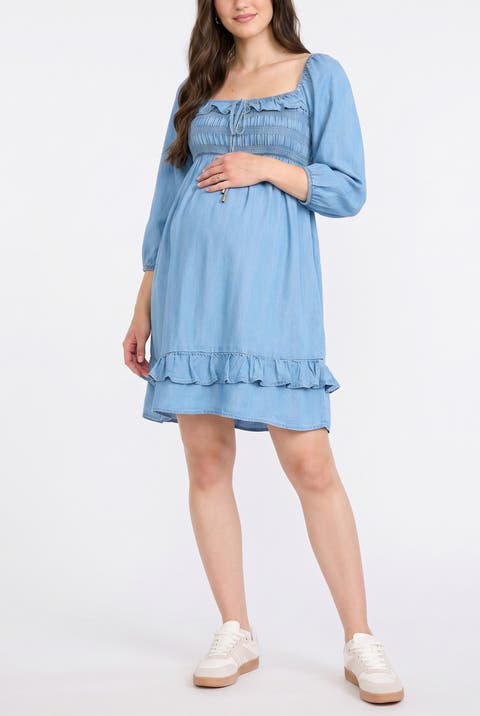 Smocked Babydoll Long Sleeve Mini Dress