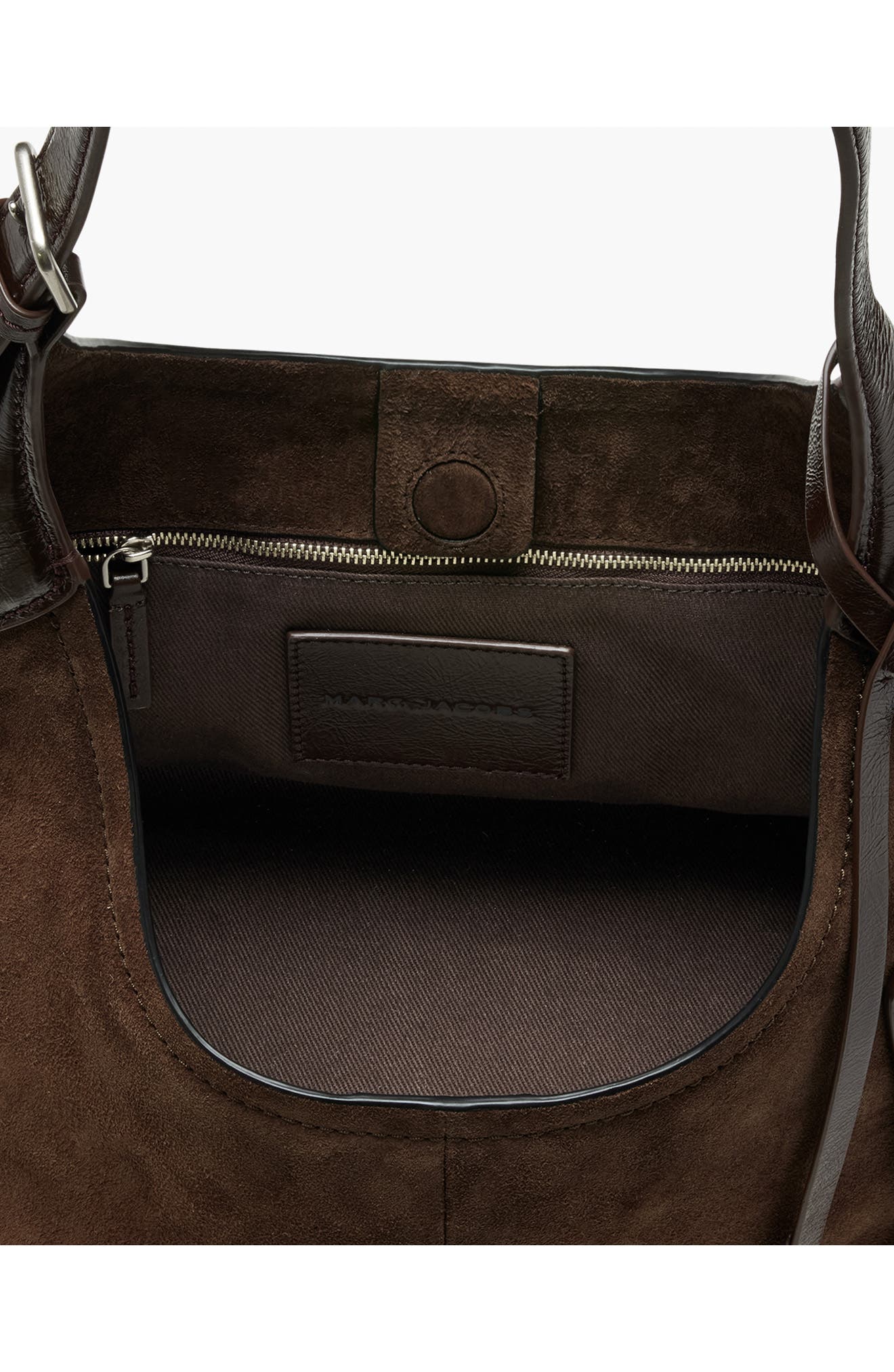 The Belted Sack Suede Leather Bag, Alternate, color, DARK BROWN